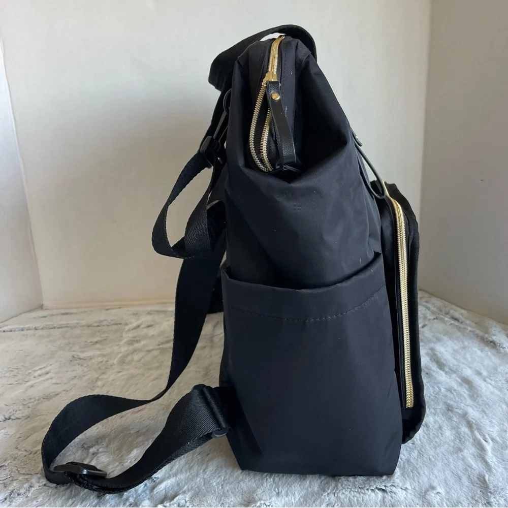 Skip Hop Diaper Bag Backpack: Mainframe Large Capacity, Black with Gold Trim